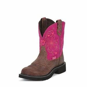 Justin Women’s Gypsy Cowgirl Boot Spice Brown/Pink Cowhide Round Toe Size 6B